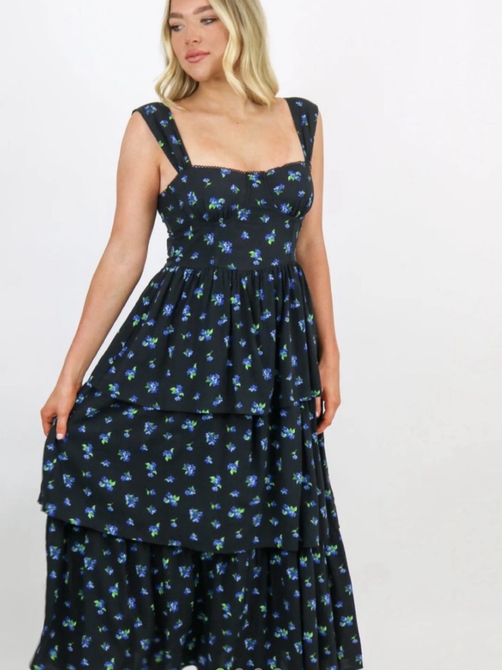 WeWoreWhat Floral Corset Tiered Midi Dress